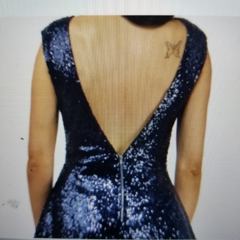 EUC Deep-V-Back Navy Tobi Vina Sequined Dress - S - Picture 8 of 8